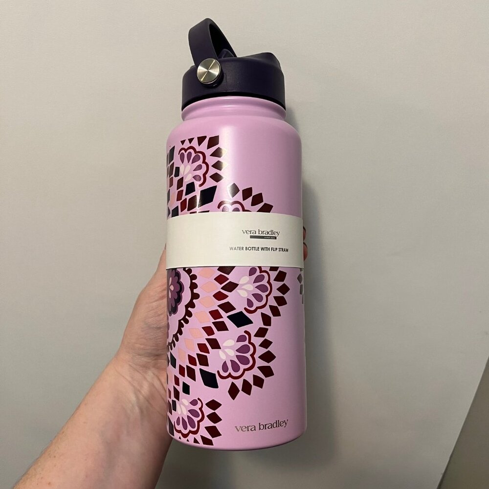 vera bradley - Water Bottle with Flip Straw - Lavender Medallion - 33 oz - New